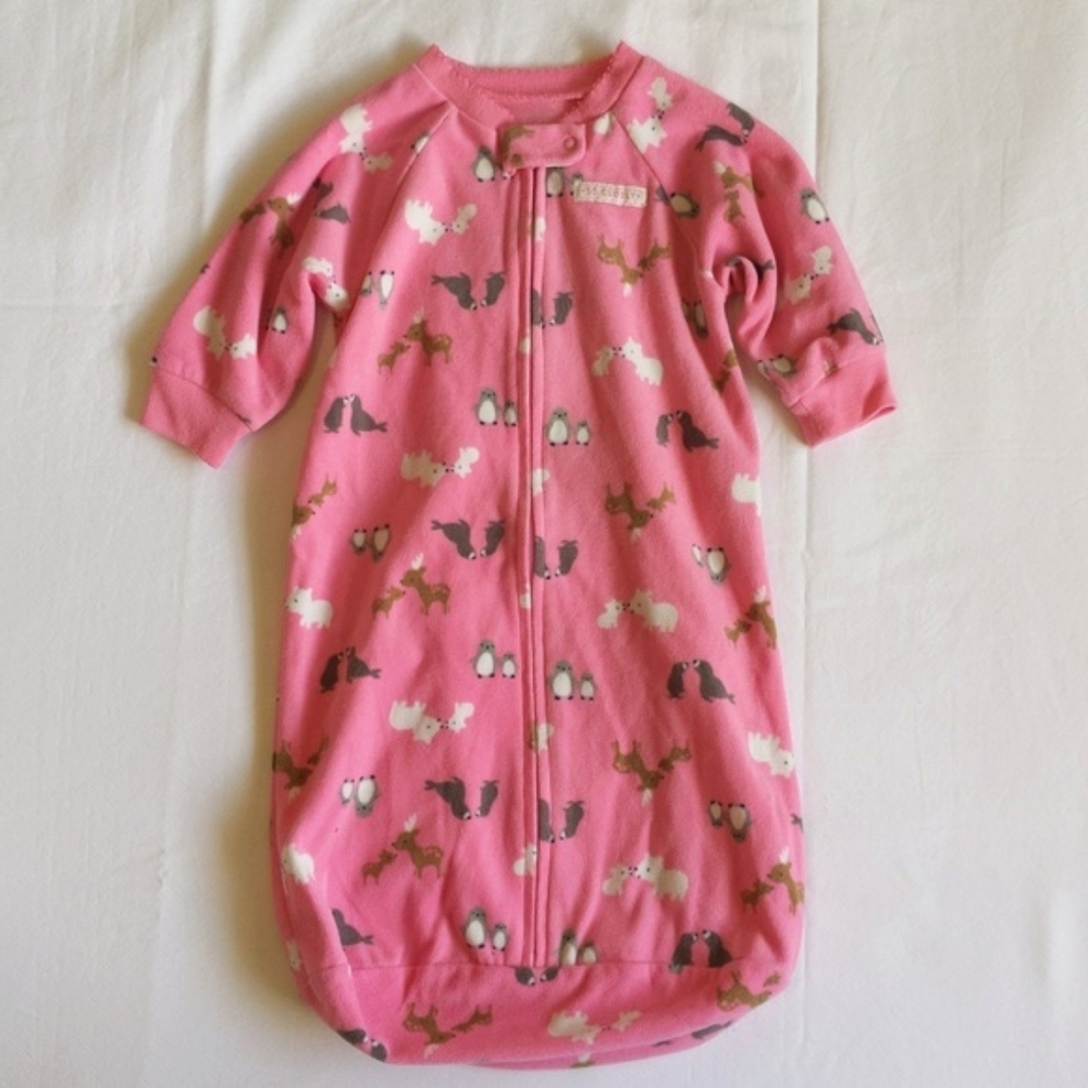 Carter's 0-9M Pink Fleece Sleep Sack Gown Long Sleeve Penguin Winter Wearable